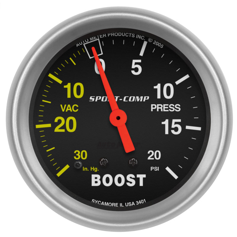 Autometer Sport-Comp 2-5/8in 30 IN HG/20 PSI Mechanical Boost/Vacuum Gauge