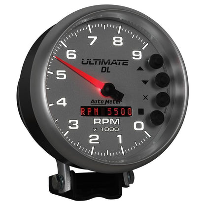 AutoMeter Gauge Tach 5in. 9K RPM Pedestal Datalogging Ultimate Dl Playback Silver