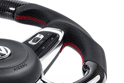 APR 15-26 Volkswagen Golf R/GTI/Jetta (MK7) Carbon Fiber/Red Stitch Steering Wheel (Non Paddles)