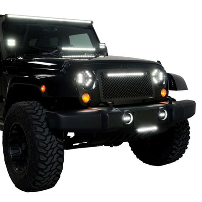 Putco 07-18 Jeep Wrangler - SS Black Grille w/ 20in Luminix Light Bar Designer FX Grilles
