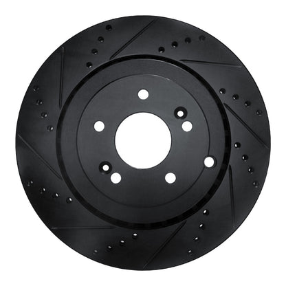 R1 Concepts R1 18-25 Genesis G70 Rear Left Drilled & Slotted Black Brake Rotor