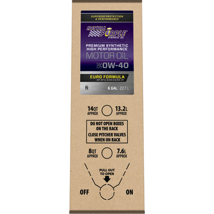 Royal Purple Premium Synthetic High Performance Euro Formula 0W40 Motor Oil - 6 Gallon Bag-In-Box