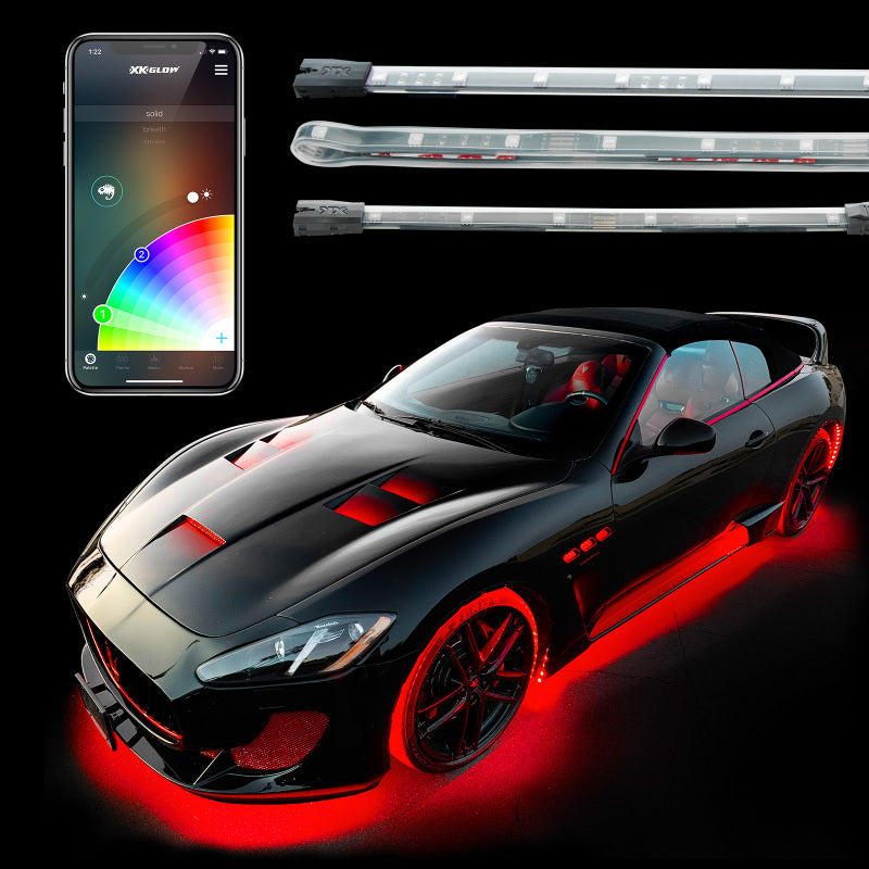 XKGLOW XK Glow Slim Tube Million Color XCHROME Smartphone App Controlled Undercar Kit 8x24In