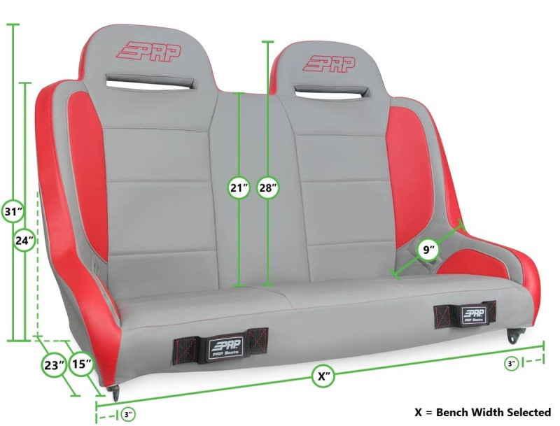 PRP Seats PRP  Jeep Wrangler JKU/JLU Elite Series Rear Bench- Red
