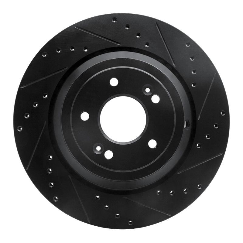 R1 Concepts R1 17-19 Genesis G90 Rear Right Drilled & Slotted Black Brake Rotor