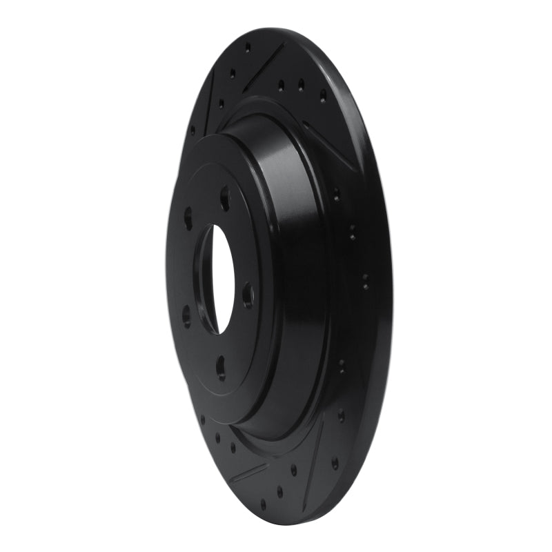 R1 Concepts R1 15-23 Ford Mustang Rear Left Drilled & Slotted Black Brake Rotor