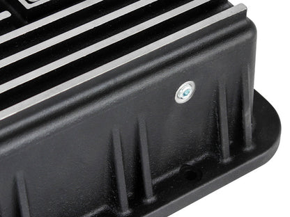 aFe POWER Transmission Pan Ford Trucks 80-92 (AOD Transmission)- Black w/ Machined Fins