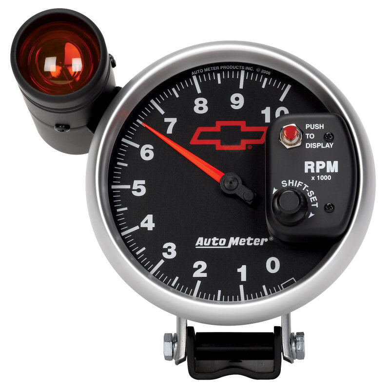 Autometer GM Bowtie Black 5in 10000 RPM Pedestal Electronic Tachometer w/ Ext Shift Light
