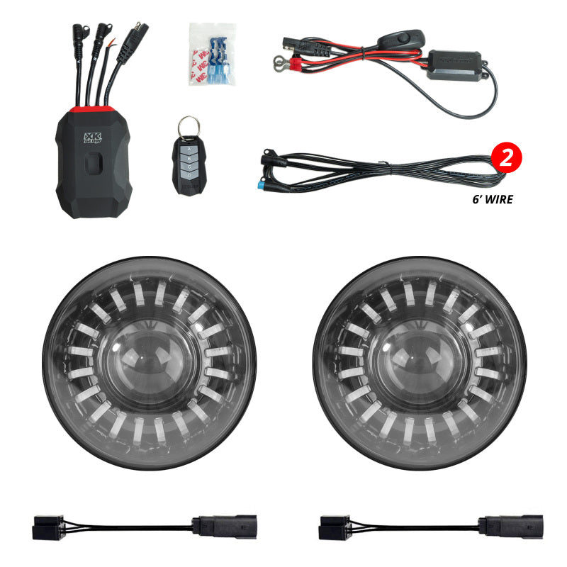 XKGLOW XK Glow 07-18 Jeep Wrangler JK 7in Headlight XKmax RGBW LED 2pc XKchrome Bluetooth App Cntl Kit