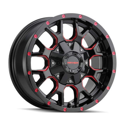 Mayhem 8015 Warrior 20x9 / 6x135 BP / 0mm Offset / 106mm Hub Black w/ Prism Red Wheel