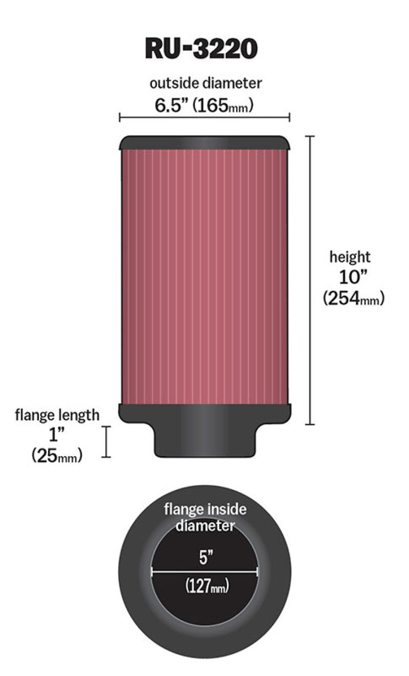 K&N Engineering K&N Filter Universal Rubber Filter 5in Flange ID / 6.5in OD / 10in Height