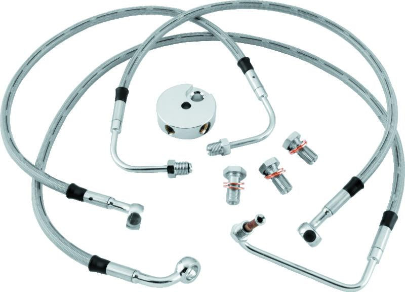 TwinPower Twin Power 84-10 FXST 00-07 FXSTD 93-05 FXDWG Stainless Steel Dot Brake Line Kit Front Stock Length