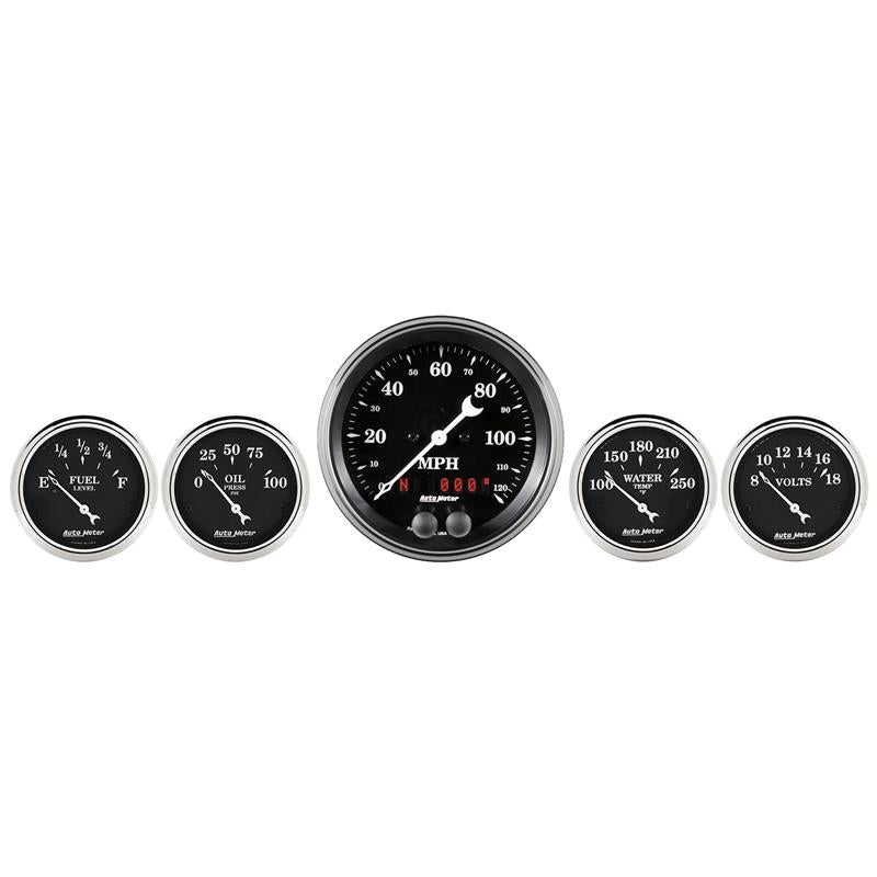 AutoMeter Auto Meter Gauge Kit 5 pc. 3 3/8in & 2 1/16in GPS Speedometer Old Tyme Black