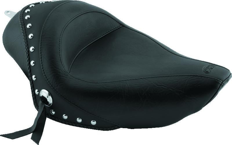 Mustang Motorcycle Mustang 04-21 Harley Sportster 3.3 GAL Standard Touring Solo Seat w/Studs - Black