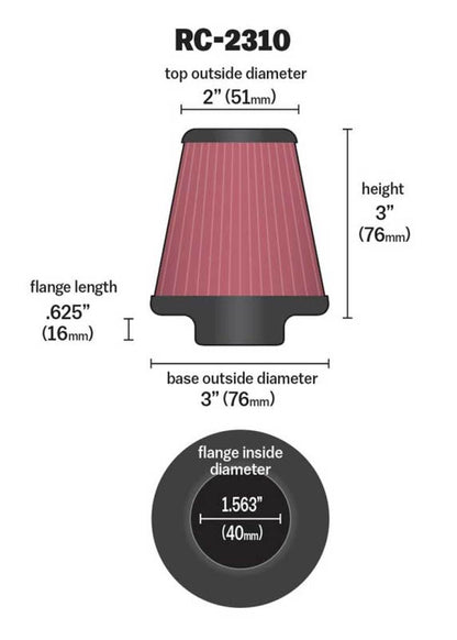 K&N Engineering K&N Universal Round Tapered Chrome Filter 1.563in Flange ID x 3in Base OD x 2in Top OD x 3in H
