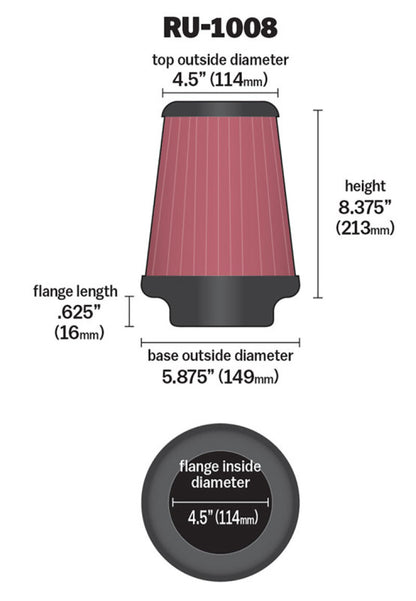 K&N Engineering K&N Universal Clamp-On Air Filter 4-1/2in FLG / 5-7/8in B / 4-1/2in T / 8-3/8in H