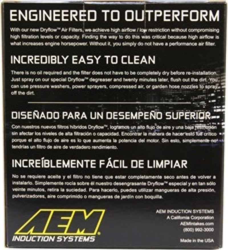 AEM Induction AEM Dryflow Conical Air Filter 5.5in Base OD / 4.75in Top OD / 5in Height