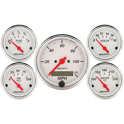 Autometer Arctic White 5 Pc Kit Box w/ Elec Speedo, Elec Oil Press, Water Temp, Volt, Fuel Level