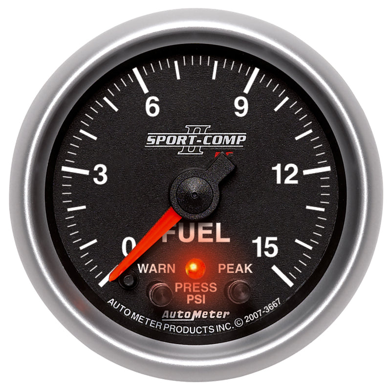 Autometer Sport-Comp II 2-1/16in 0-15 PSI Fuel Pressure Gauge