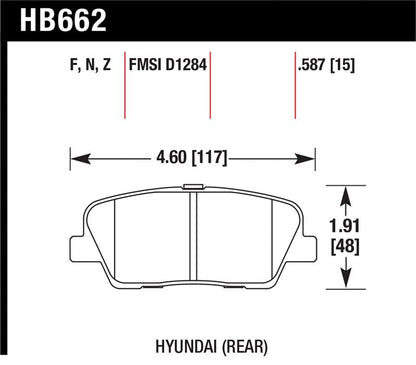 Hawk Performance Hawk 10 Hyundai Genesis Coupe (w/o Brembo Breaks) HPS Street 15mm Rear Brake Pads