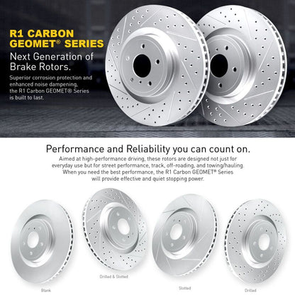 R1 Concepts R1 03-07 Honda Accord Front & Rear Drilled & Slotted Carbon Coated Brake Rotor Set