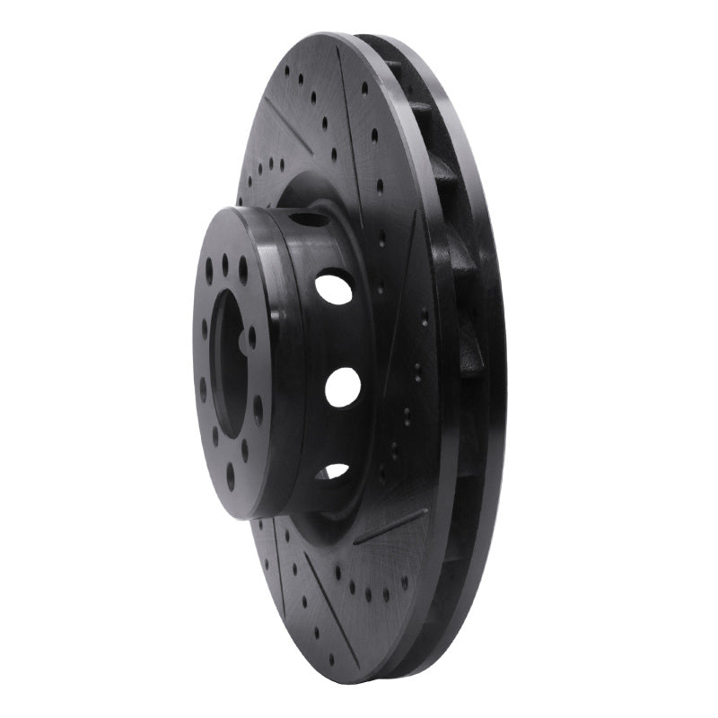 R1 Concepts R1 00-03 BMW M5 Left Front Drilled & Slotted Black Brake Rotor