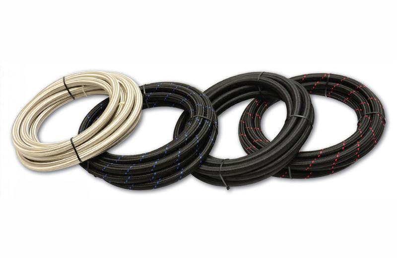 Vibrant -10 AN Two-Tone Black/Red Nylon Braided Flex Hose (5 foot roll)