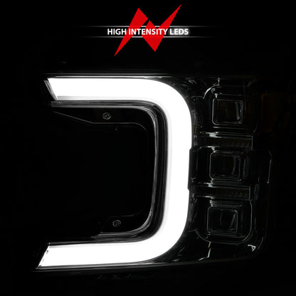 ANZO 18-20 Ford F-150 Full Led Projector Light Bar Style Headlights - Chrome Amber