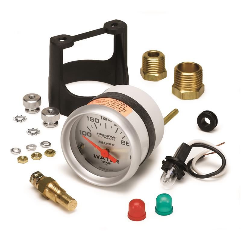 Autometer Ultra-Lite 52mm 100-250 Deg F Short Sweep Electric Water Temp Gauge