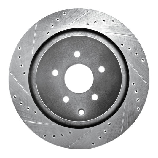 R1 Concepts R1 09-24 Infiniti Q50 Rear Left Drilled & Slotted Silver Brake Rotor