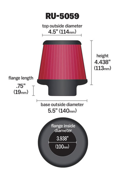 K&N Engineering K&N Universal Clamp-On Air Filter 3-15/16in FLG / 5-1/2in B / 4-1/2in T / 4-7/16in H