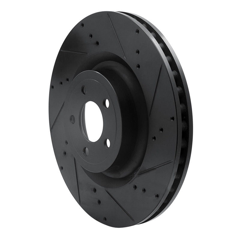 R1 Concepts R1 15-23 Ford Mustang Front Right Drilled & Slotted Black Brake Rotor