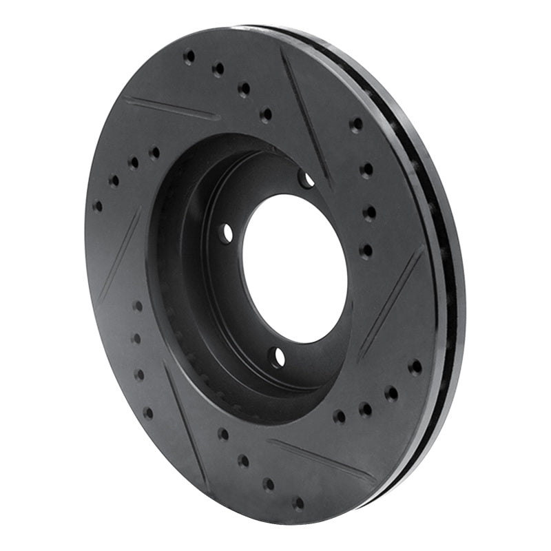 R1 Concepts R1 84-87 Toyota Cressida Front Left Drilled & Slotted Black Brake Rotor