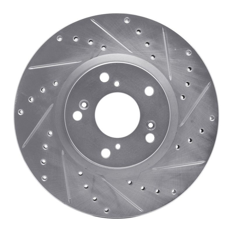 R1 Concepts R1 06-15 Honda Civic Si Front Right Drilled & Slotted Silver Brake Rotor