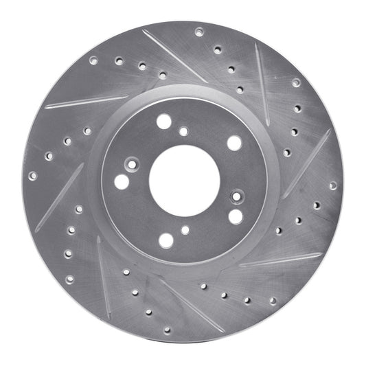 R1 Concepts R1 06-15 Honda Civic Si Front Right Drilled & Slotted Silver Brake Rotor
