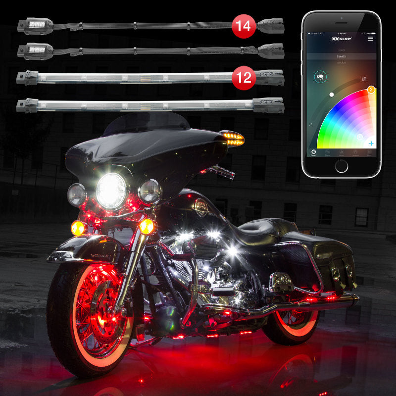 XKGLOW XK Glow Strip Million Color XKCHROME ATV/Motorcycle LED Accent Light Kit (14xPod + 12x10In)