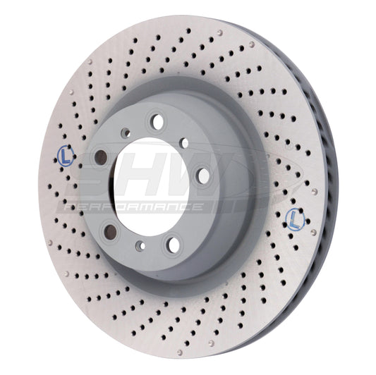 SHW Performance SHW 07-13 Porsche 911 Turbo 3.8L w/o Ceramics Left Rear Drilled-Dimpled MB Brake Rotor (99735240502)