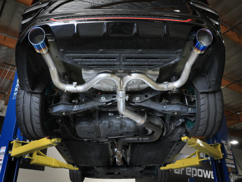 aFe Takeda 20-21 Kia Forte GT 1.6L (t) 3in to 2.5in SS Axle-Back Exhaust System w/ Blue Flame Tips