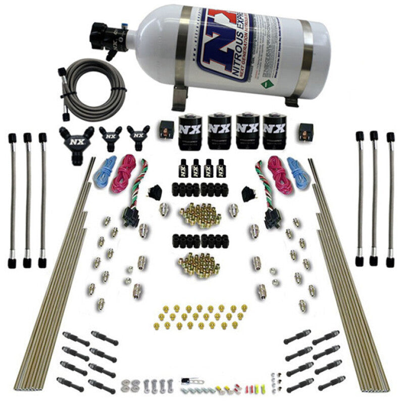 Nitrous Express 8 Cyl Dry Direct Port Dual Stage 4 Solenoids Nitrous Kit (200-600HP) w/10lb Bottle