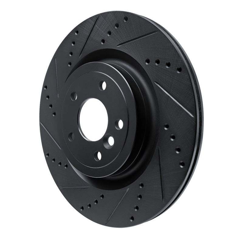 R1 Concepts R1 16-24 Jaguar XF Rear Left Drilled & Slotted Black Brake Rotor