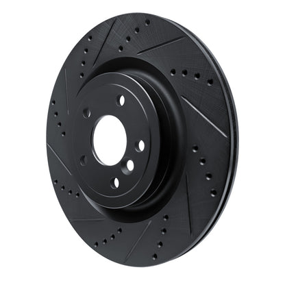 R1 Concepts R1 16-24 Jaguar XF Rear Left Drilled & Slotted Black Brake Rotor