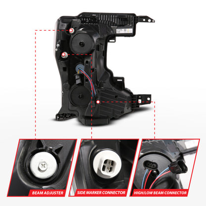 ANZO 20-22 Ford Super Duty (Halogen) Z-Series Full LED Proj Headlights SeqSig - Driver Side ONLY