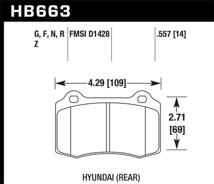 Hawk Performance Hawk 10 Hyundai Genesis Coupe (Track w/ Brembo Breaks) Performance Ceramic Street 14mm Rear Brake Pa