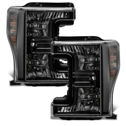 ORACLE Lighting Oracle 17-19 Ford F-250 SD Dynamic Pre-Assembled Headlights - Halogen - Black Edition -