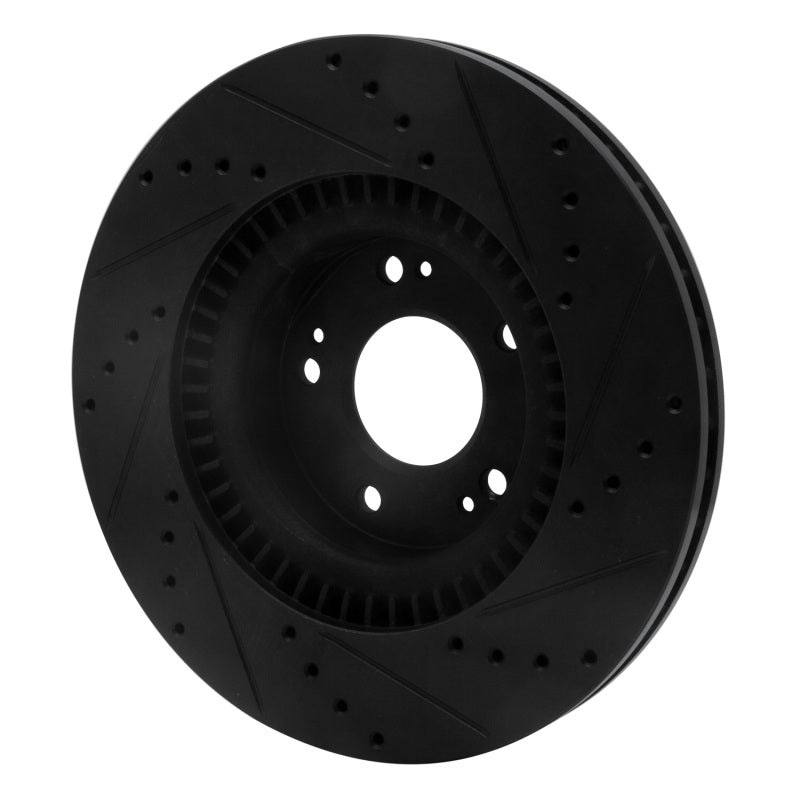 R1 Concepts R1 09-11 Hyundai Genesis Sedan Front Left Drilled & Slotted Black Brake Rotor