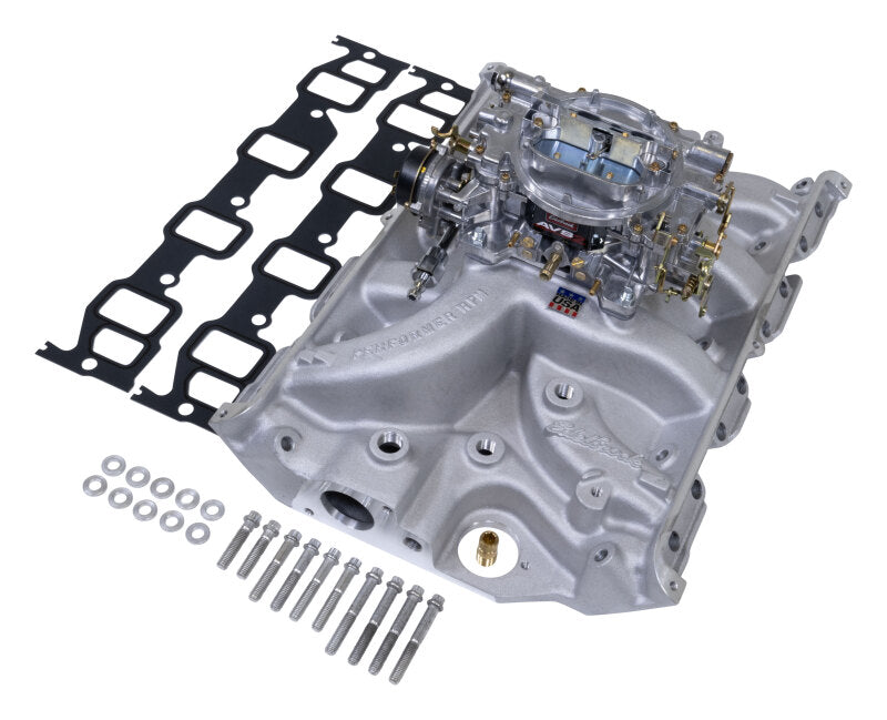 Edelbrock Manifold And Carb Kit Performer RPM Ford FE Natural Finish