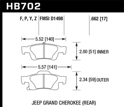Hawk Performance Hawk 11-12 Dodge Durango / 11-12 Jeep Grand Cherokee Perf Ceramic Rear Street Brake Pads