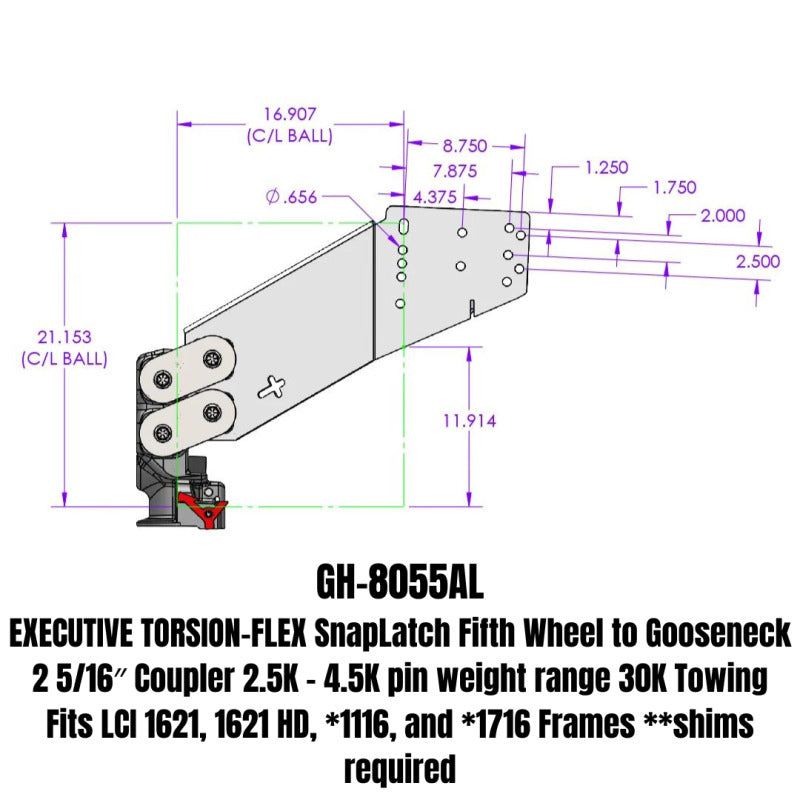GEN-Y Hitch Gen-Y Executive Torsion-Flex Auto Latch 5th Wheel to Gooseneck 2-5/16in Coupler (2.5K-4.5K PW)