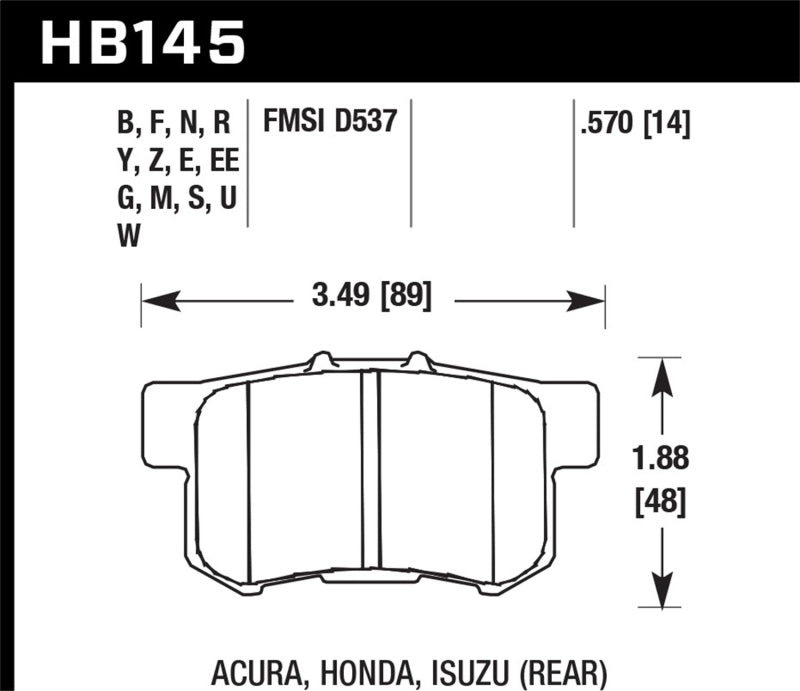Hawk Performance Hawk 02-06 Acura RSX / 02-11 Honda Civic Si / 00-09 S2000 DTC-70 Race Rear Brake Pads