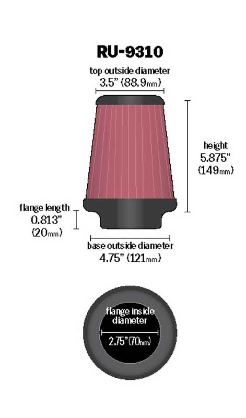 K&N Engineering K&N Universal Clamp-On Air Filter 2-3/4in FLG / 4-3/4in B / 3-1/2in T / 5-7/8in H
